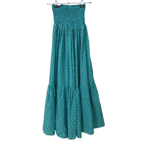 Zara Matching Set Maxi Skirt Crop Blouse XS Blue Green Print Dress 100% Cotton - Picture 7 of 16
